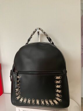 Vittoria Napoli Black Leather Accent Backpack with snake print Detail